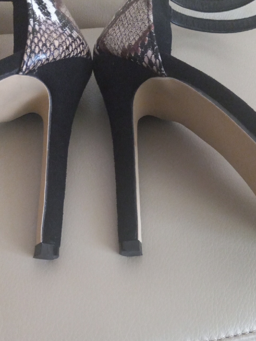 Black Suede & Snake-Print Ankle Strap Heels Size EU/ 40 Elegant & Sexy Heels - Picture 7 of 14